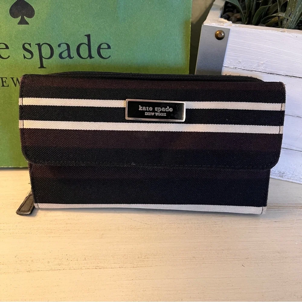 Kate Spade NY Vintage Wallet Striped Coated Fabric Black/White/Purple